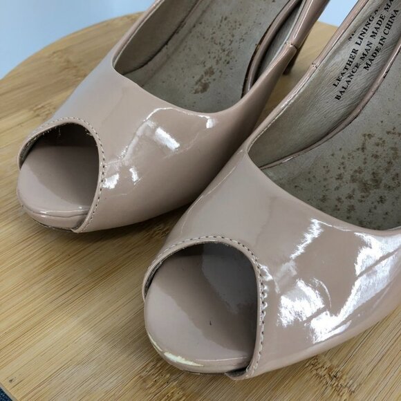 Roberto Vianni Nude Beige Glossy Leather Peep Toe high Heels size 8.5 - Picture 9 of 13